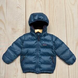 Patagonia Baby 12-18 Months Hi-Loft Down Sweater Hoodie Jacket Blue